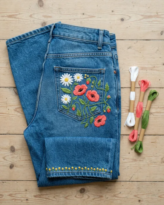 How to Embroider Jeans for Beginners: Pockets, Hems, and Knees