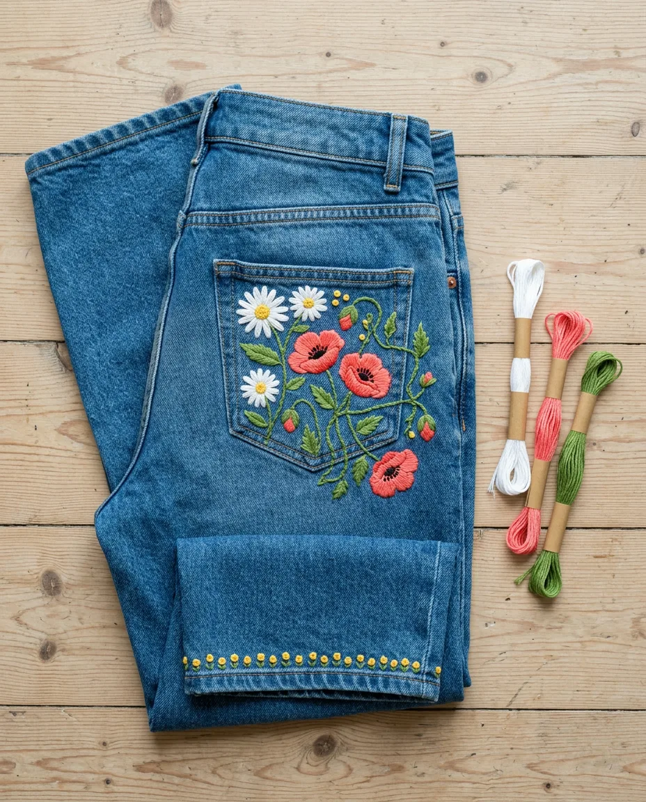 How to Embroider Jeans for Beginners: Pockets, Hems, and Knees